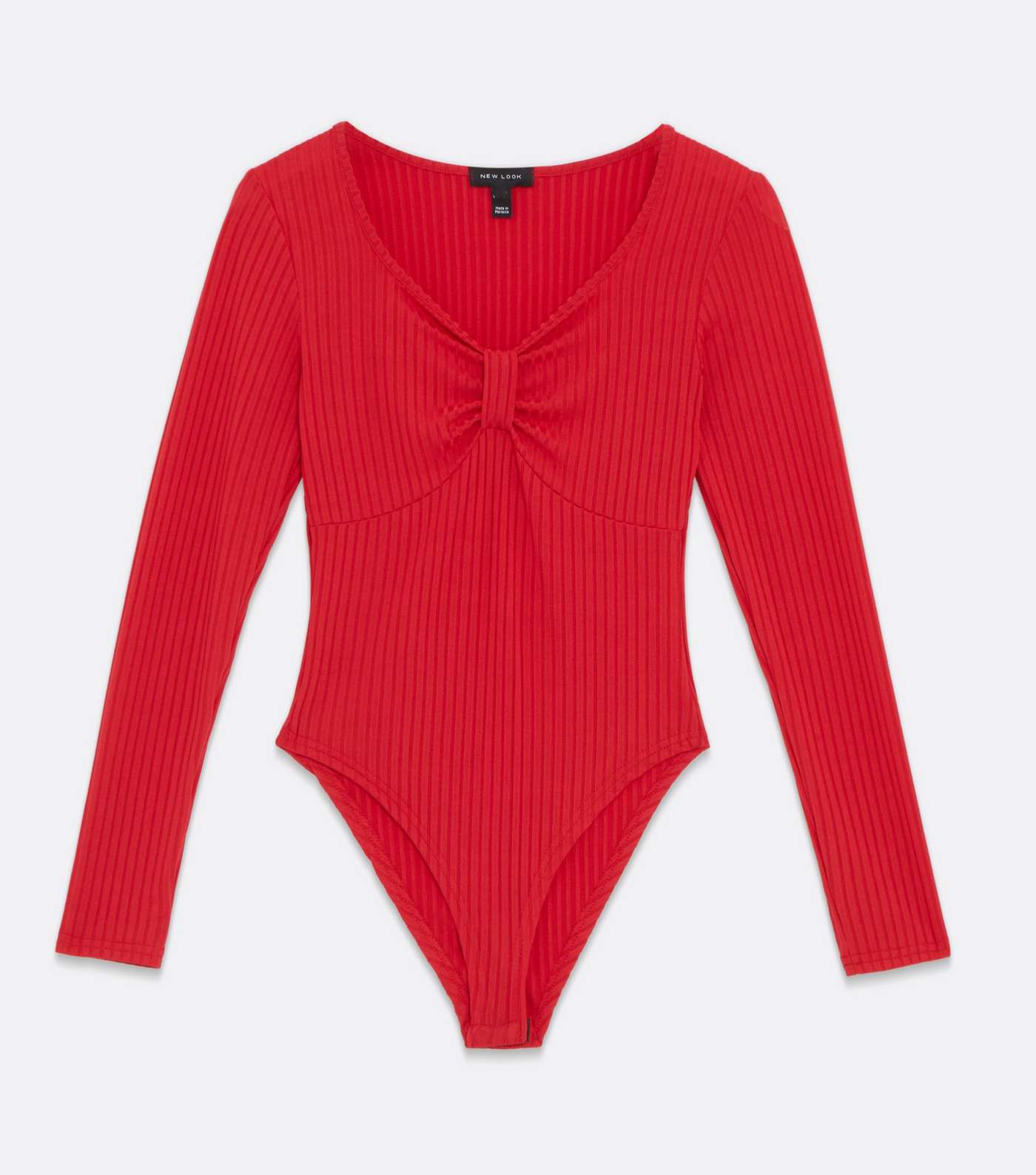 Red Ribbed Bow Front Bodysuit Image 5