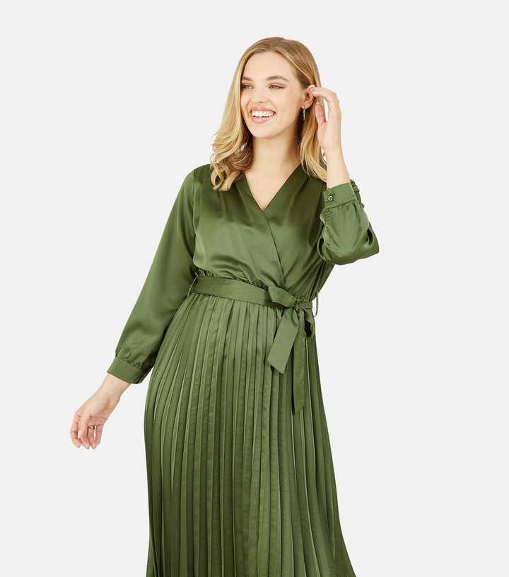 Plus Satin Pleated Midi Dress