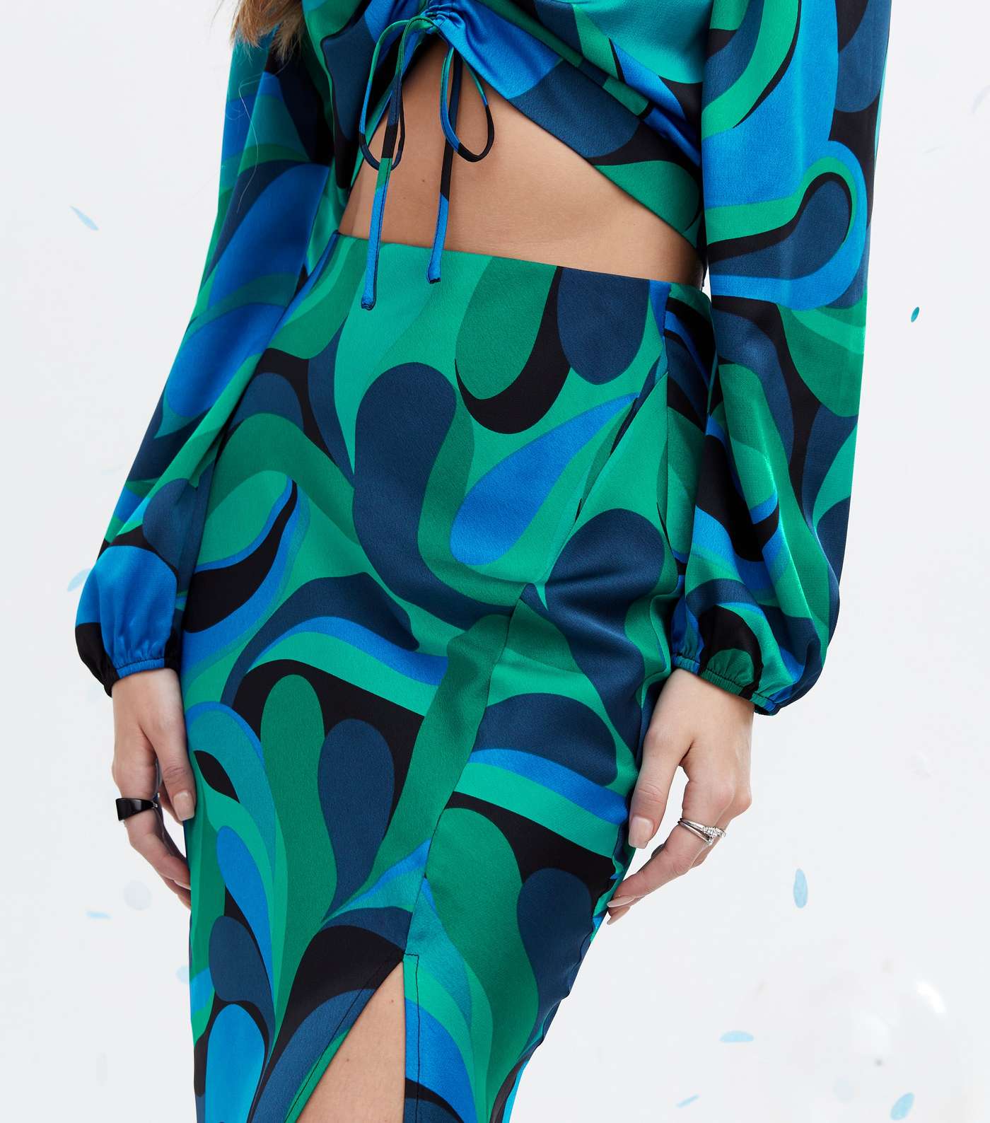Blue Swirl Bias Cut Midi Skirt Image 3