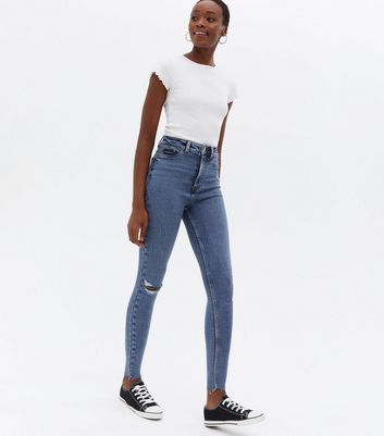 Tall Blue Ripped High Waist Hallie Super Skinny Jeans New Look