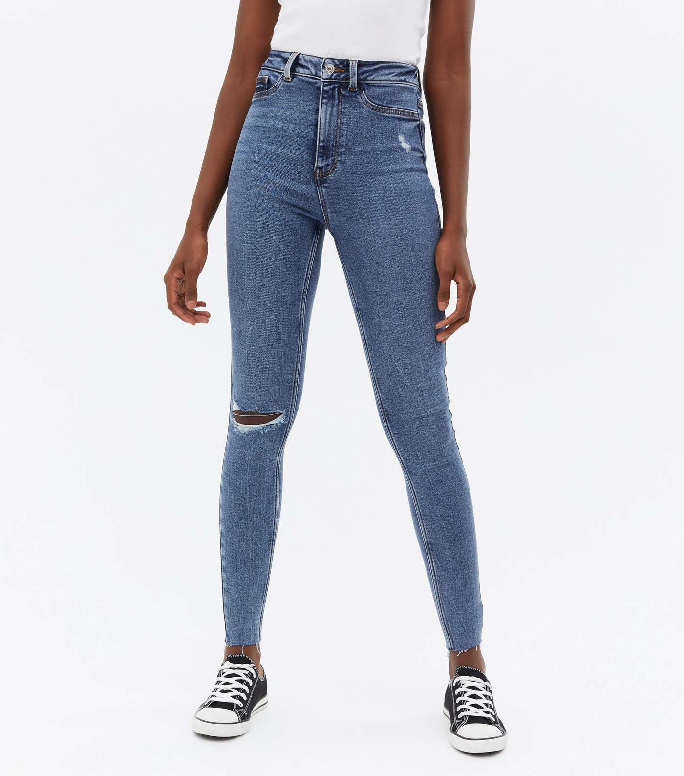 Tall Blue Ripped High Waist Hallie Super Skinny Jeans Image 2