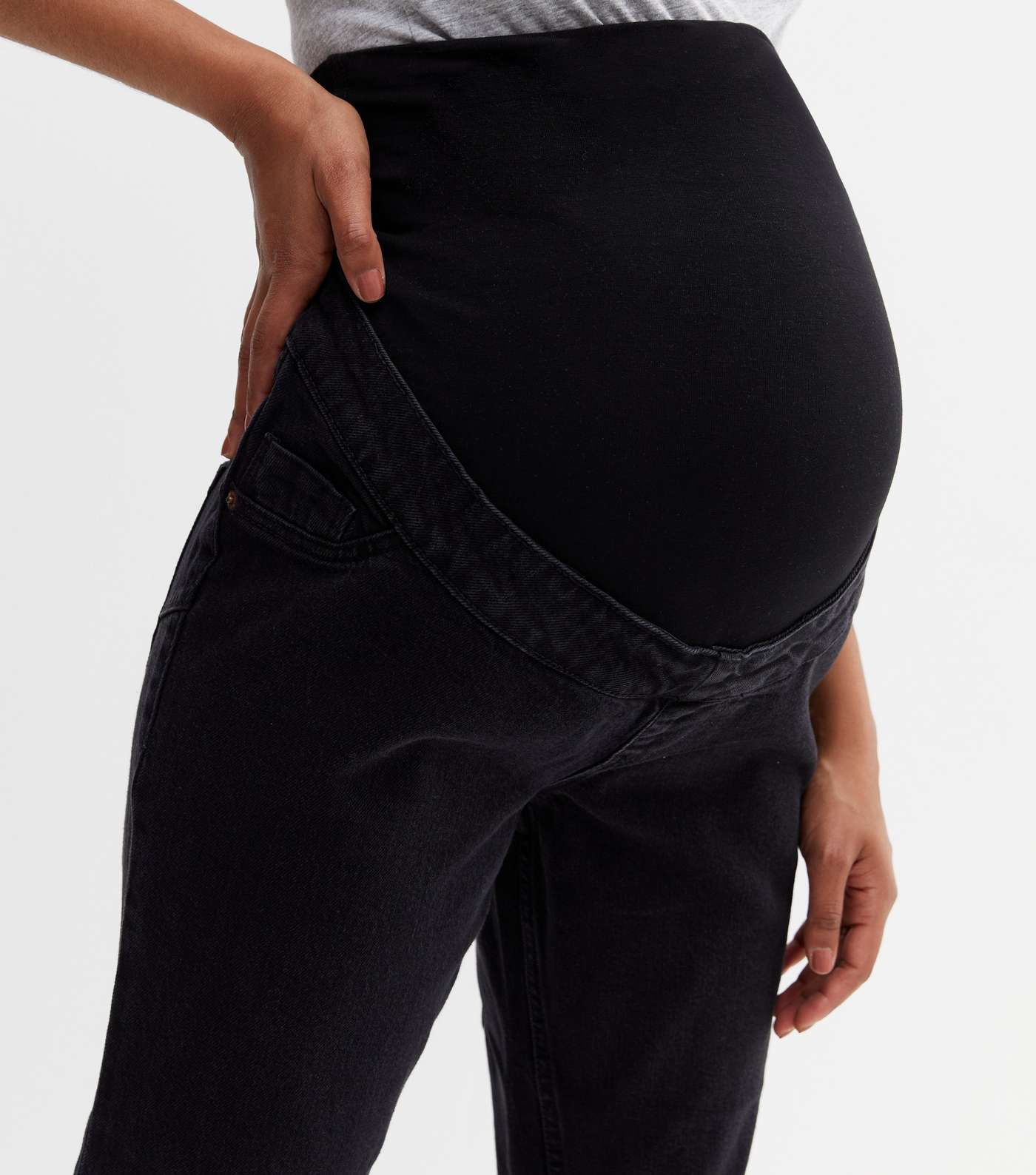 Petite Maternity Black Waist Enhance Over Bump Tori Mom Jeans Image 3