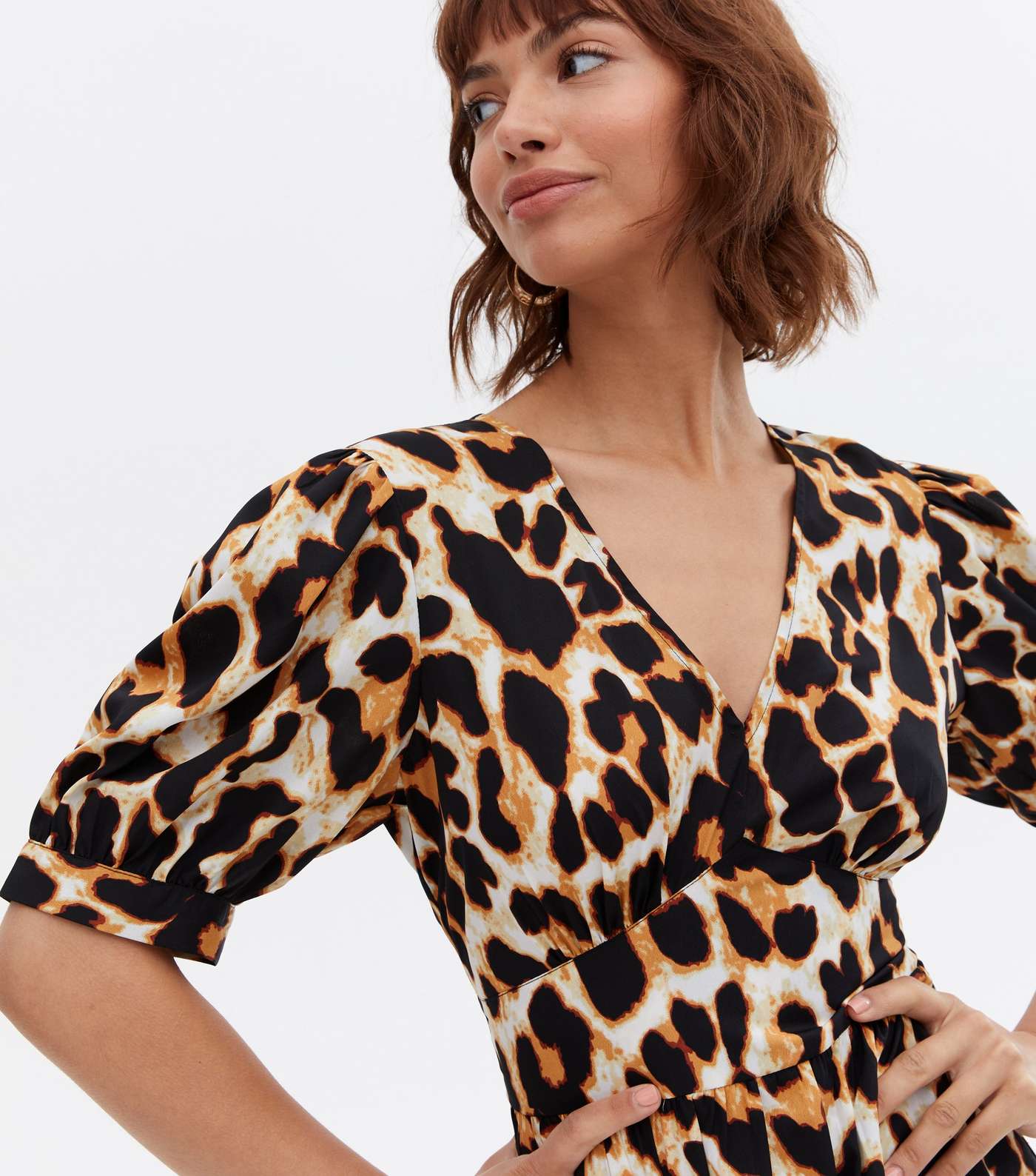 Brown Leopard Print Frill Mini Dress Image 3