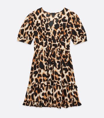 Damen Bekleidung Brown Leopard Print Frill Mini Dress
