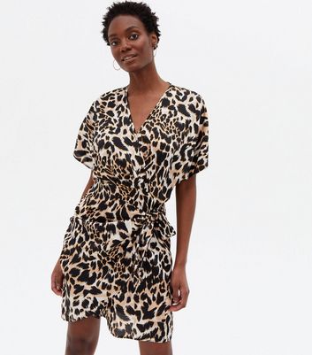 Black Leopard Print Satin Mini Wrap 