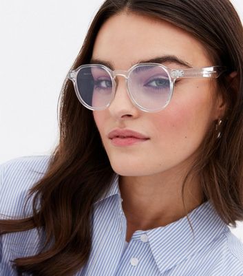 ASOS DESIGN rectangle sunglasses with gradient lens in clear | ASOS