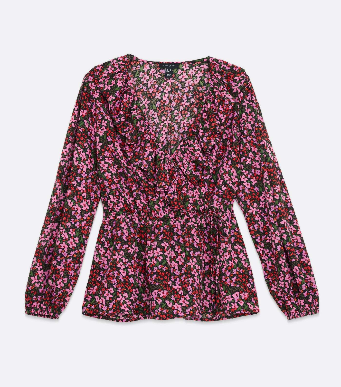 Pink Ditsy Floral Ruffle Peplum Wrap Blouse Image 5