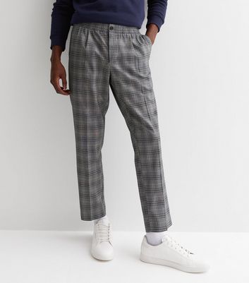 Mens grey check cropped trousers sale