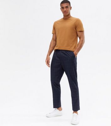 Navy Check Slim Crop Trousers