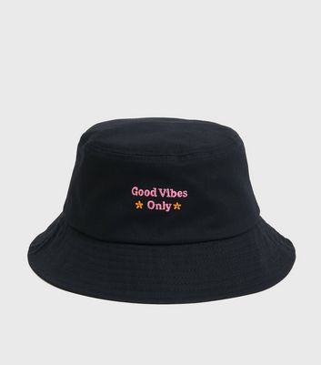Black Good Vibes Embroidered Bucket Hat 