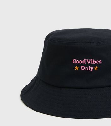 Black Good Vibes Embroidered Bucket Hat 