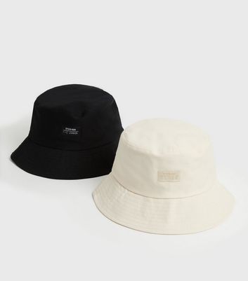 Damen Accessoires 2 Pack Black and Cream Tab Front Bucket Hats