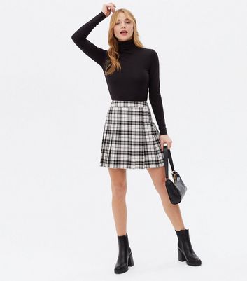 Off White Check Pleated Mini Tennis Skirt | New Look