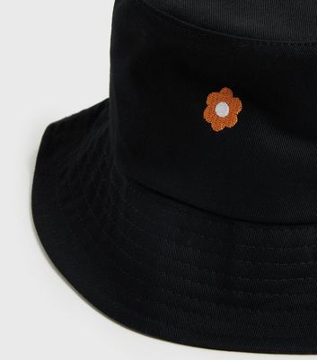 black embroidered bucket hat