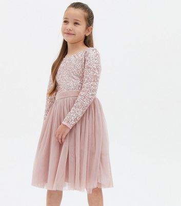 pink sequin long sleeve dress