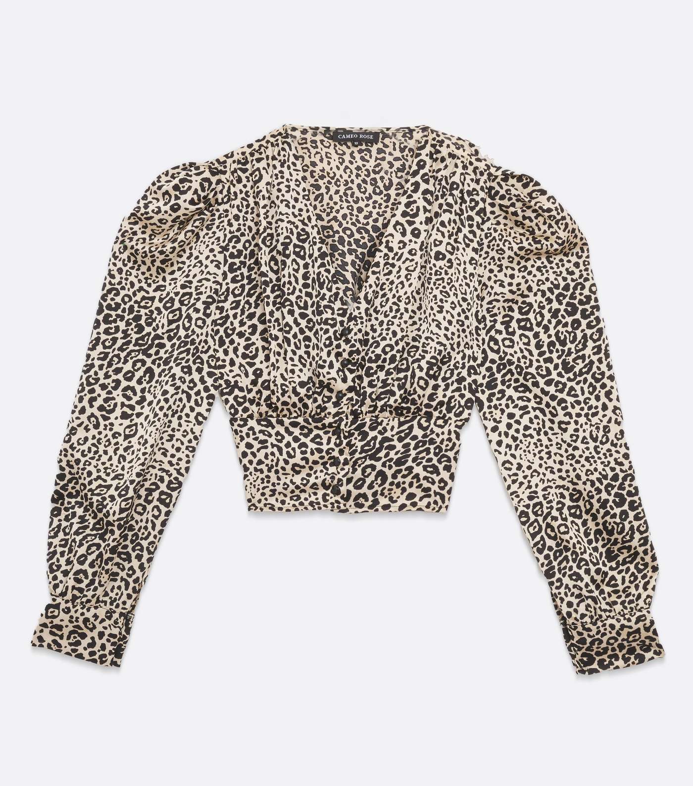 Cameo Rose Brown Leopard Print Satin V Neck Crop Shirt Image 5