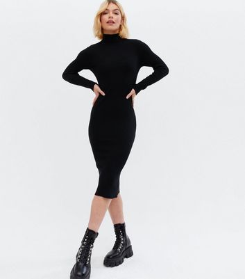 Click to view product details and reviews for Pink Vanilla Black Ribbed High Neck Midi Dress New Look.