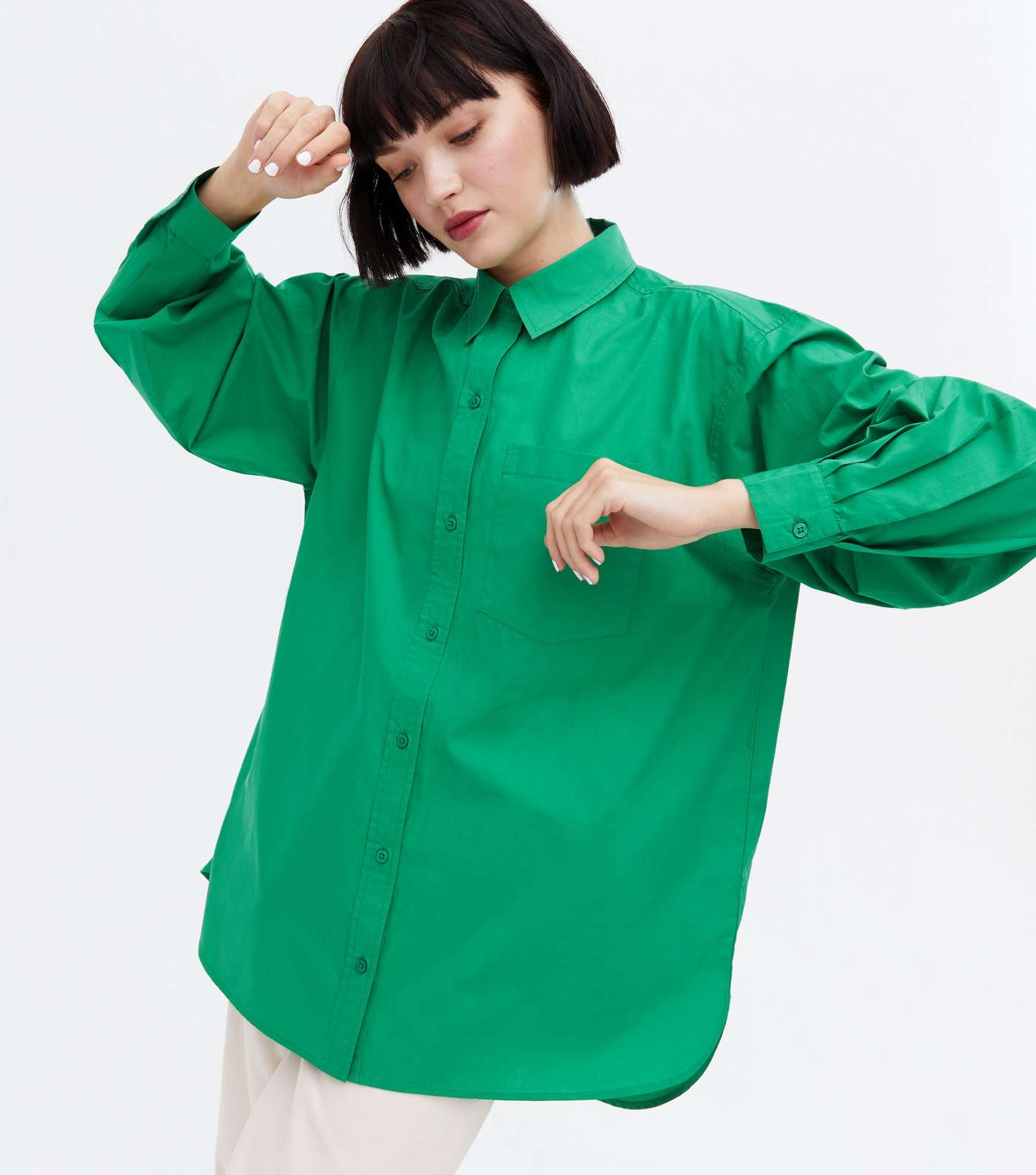 Green Poplin Long Sleeve Oversized Shirt