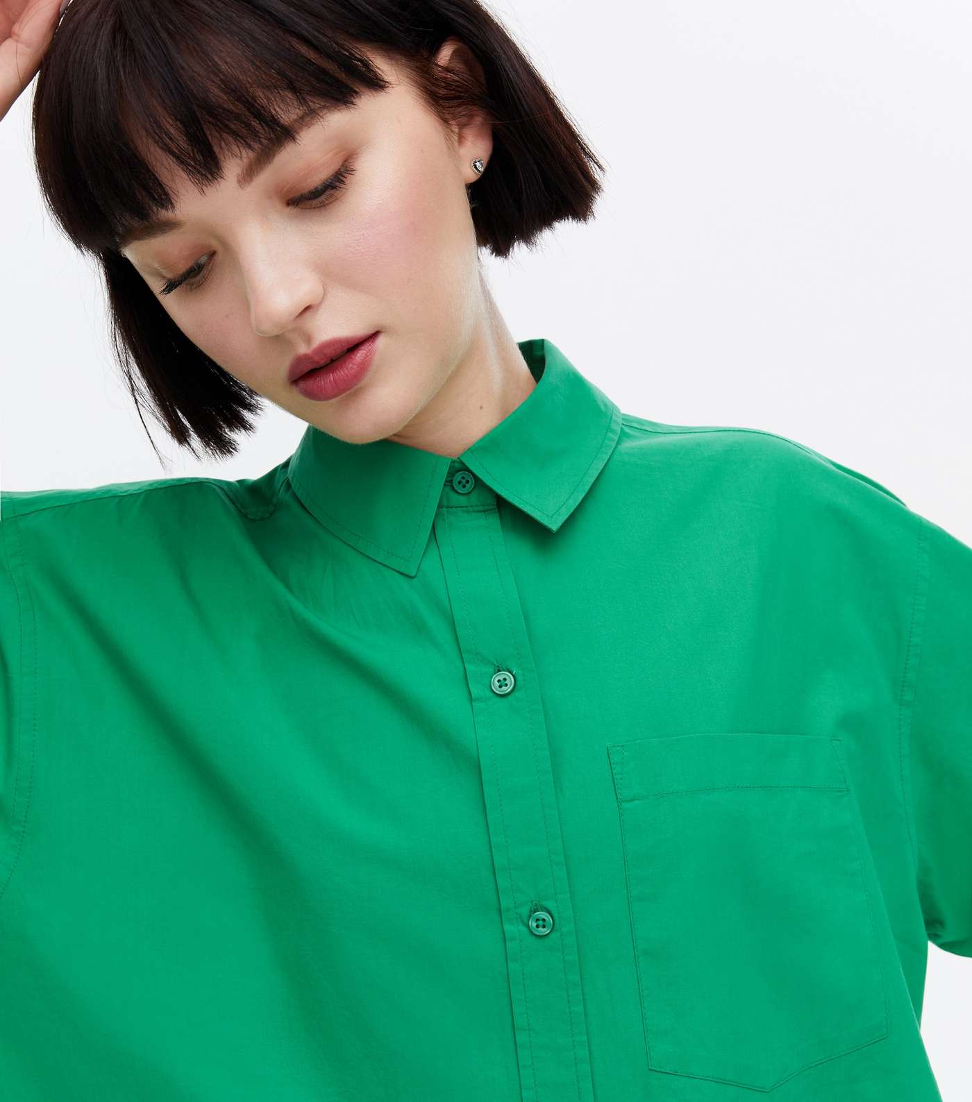 Green Poplin Long Sleeve Oversized Shirt Image 3