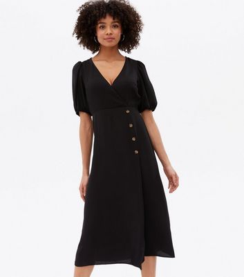 Click to view product details and reviews for Black Herringbone Button Side Midi Wrap Dress New Look.