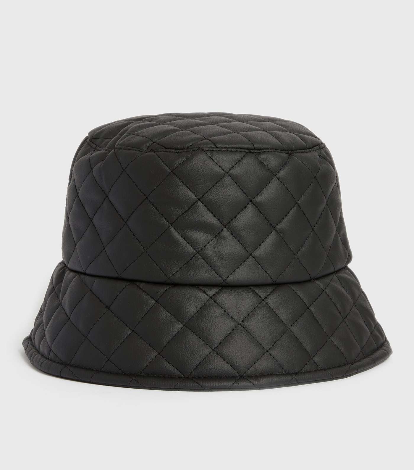 Black Quilted Leather-Look Bucket Hat Image 2