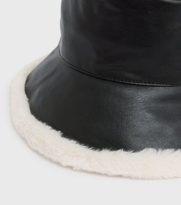 Black Leather-Look Shearling Trim 