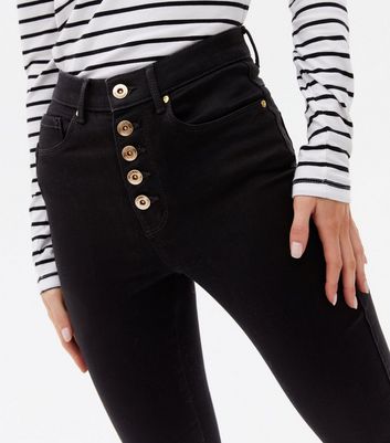 black high waisted button jeans