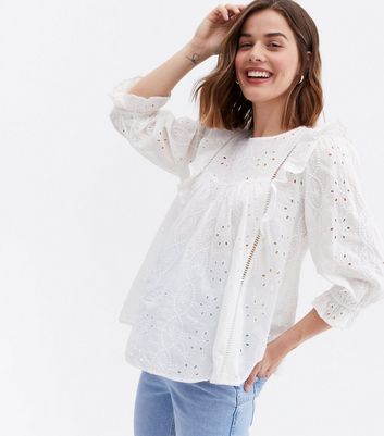 Maternity White Broderie Frill Blouse New Look