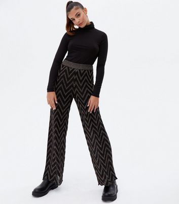Zig Zag Knit Glitter Wide Leg Trousers 