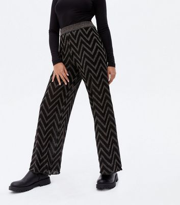 Zig Zag Knit Glitter Wide Leg Trousers 
