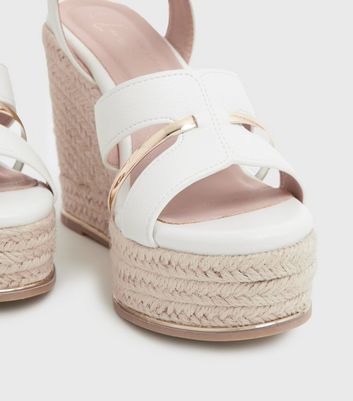 shop for White Leather-Look Metal Trim Strappy Wedge Sandals New Look Vegan at Shopo