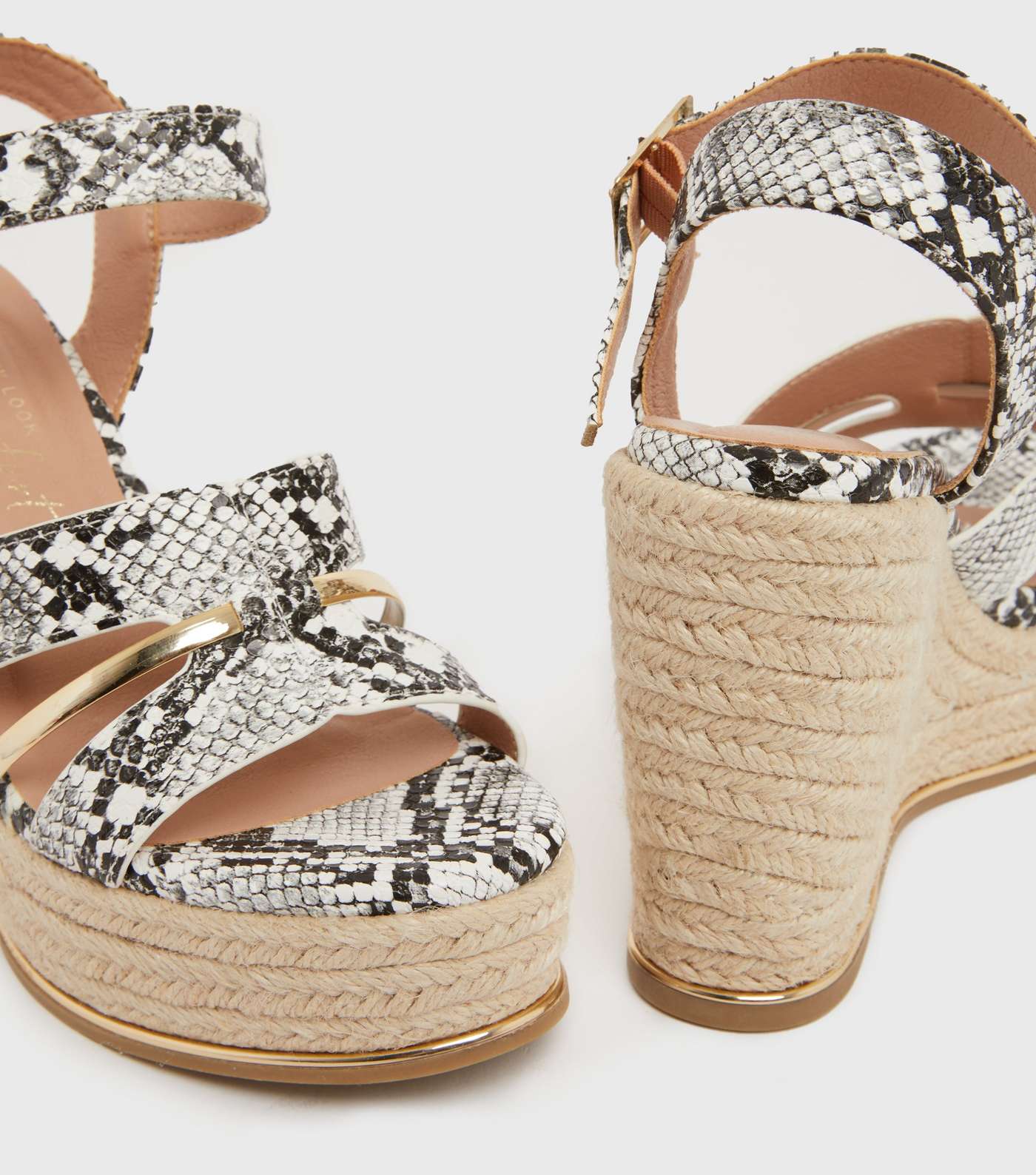 Stone Faux Snake Metal Trim Strappy Wedge Sandals Image 4