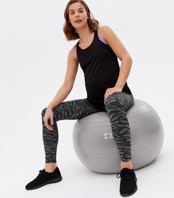 Maternity Black Zebra Print Over Bump Sports Leggings New Look