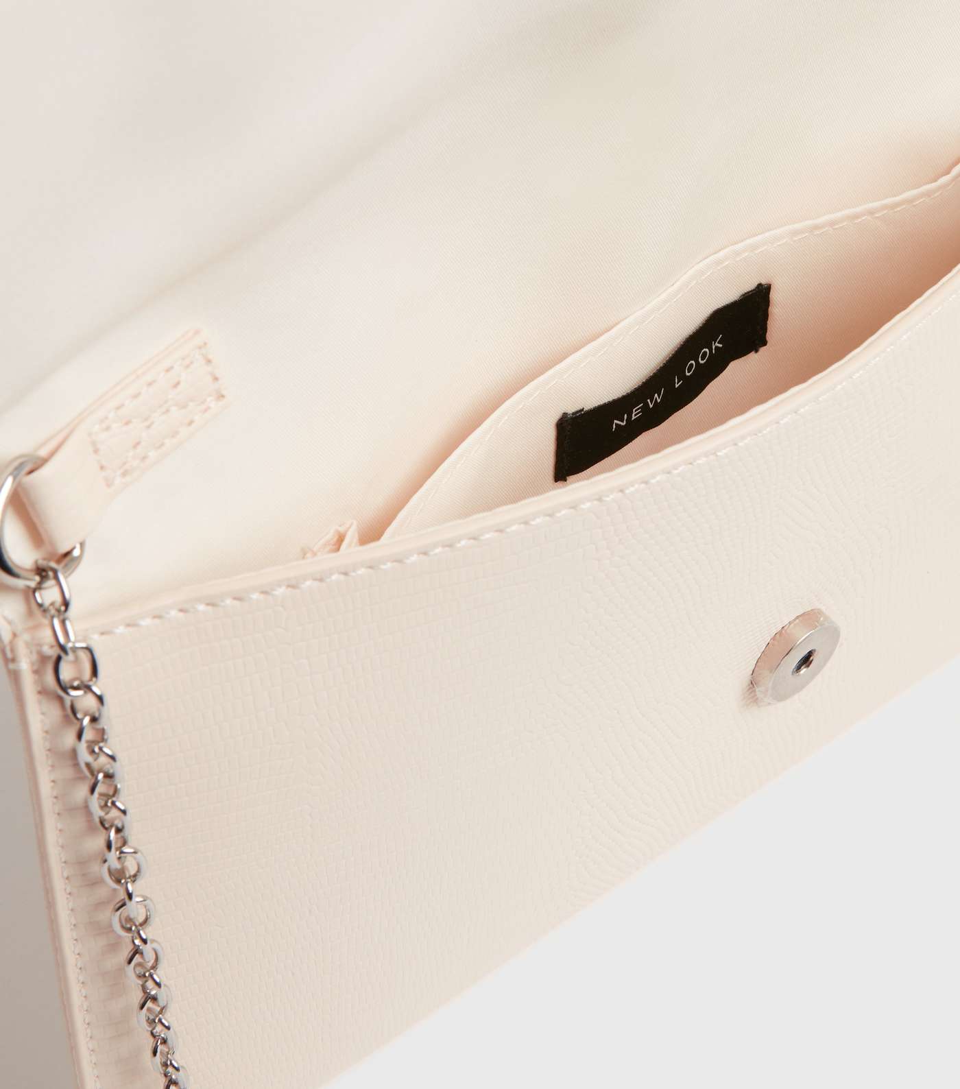 Cream Faux Snake Ring Front Chain Clutch Bag Image 4