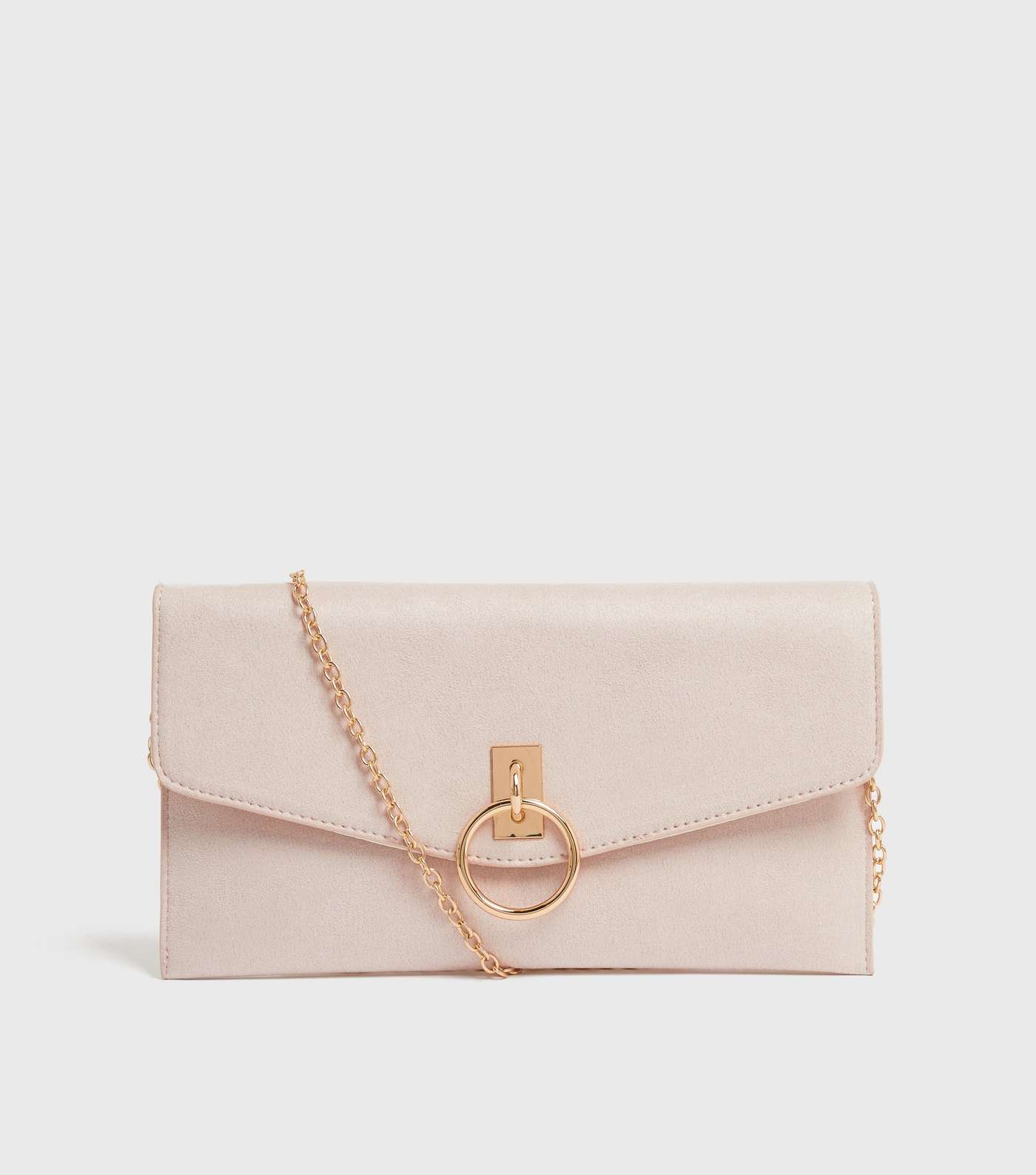 Cream Suedette Ring Front Chain Clutch Bag