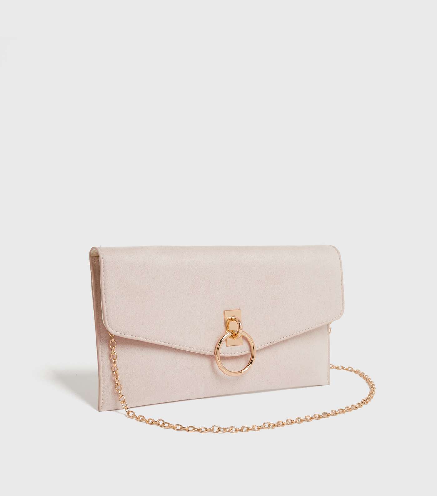 Cream Suedette Ring Front Chain Clutch Bag Image 3