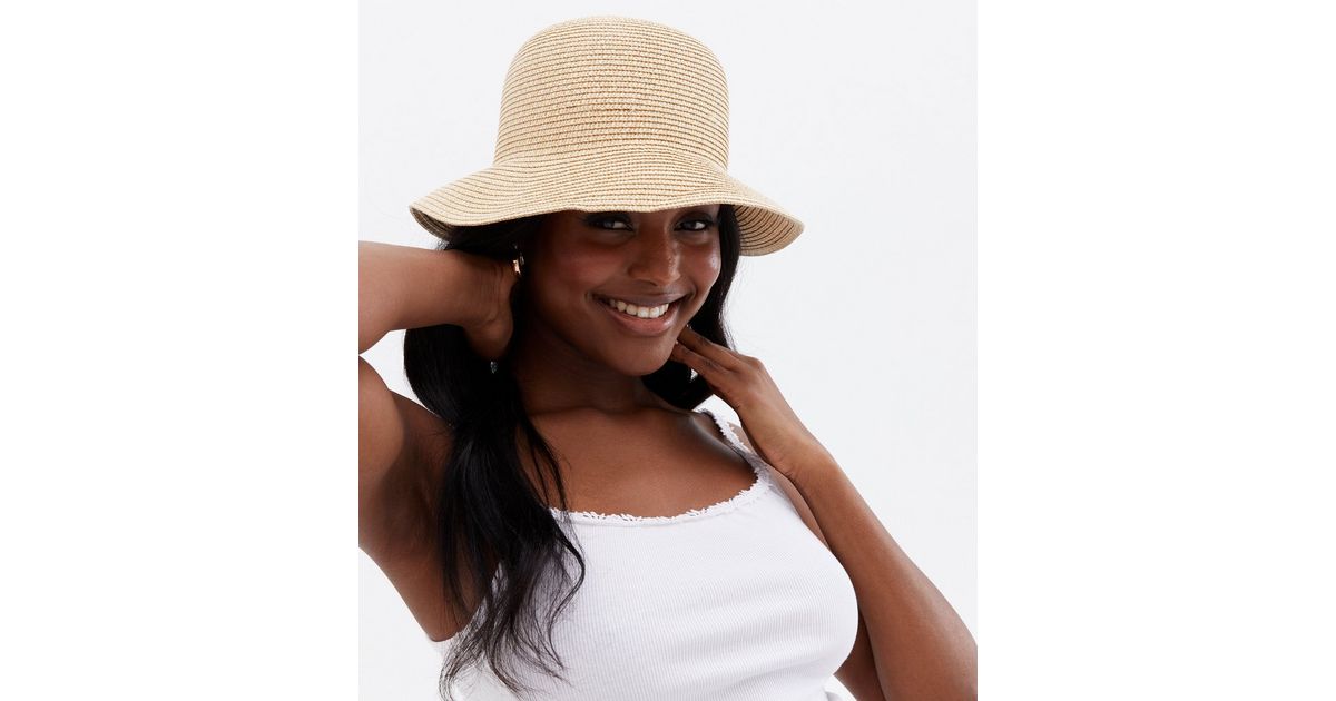 Stone Straw Effect Bucket Hat New Look