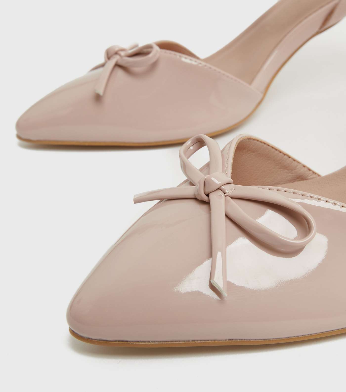Wide Fit Pale Pink Patent Bow 2 Part Court Shoes Image 4