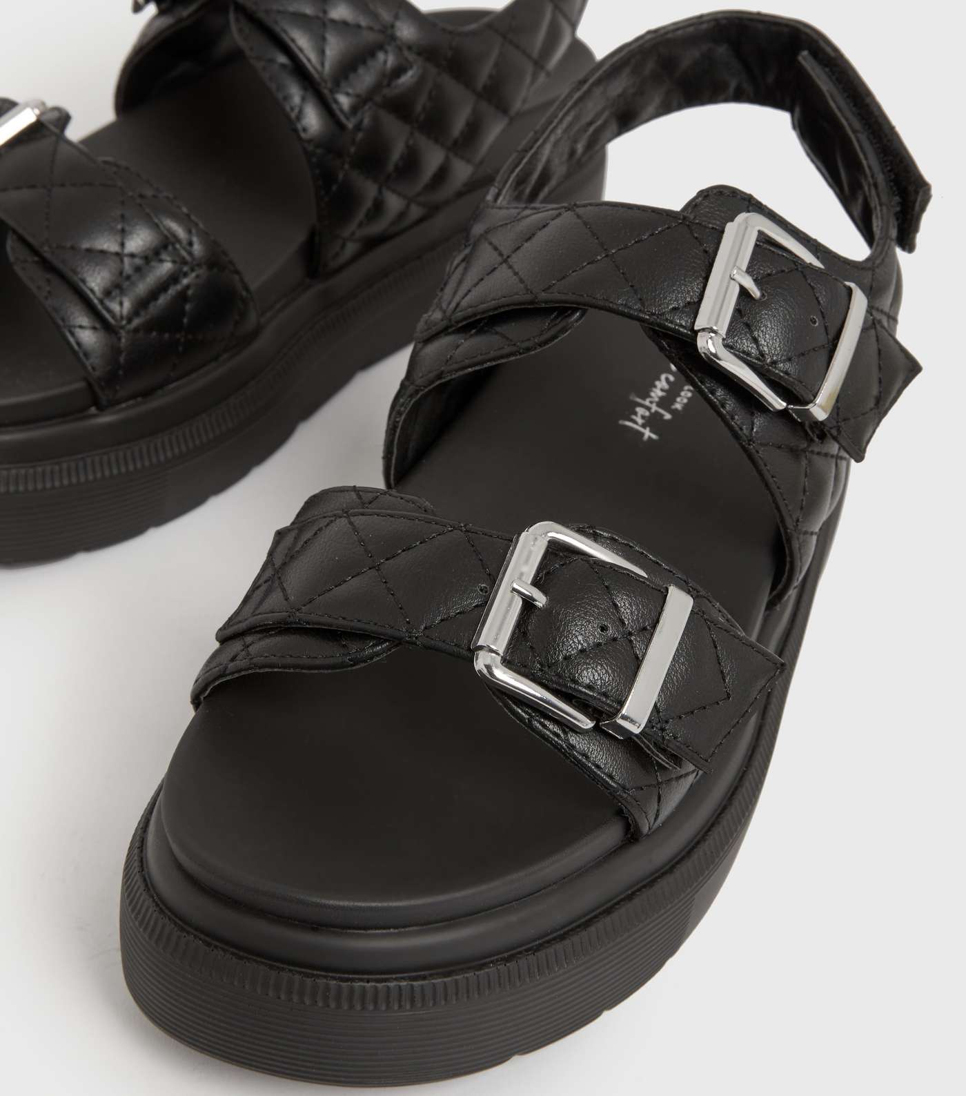 Black Quilted Chunky Footbed Sandals Image 4