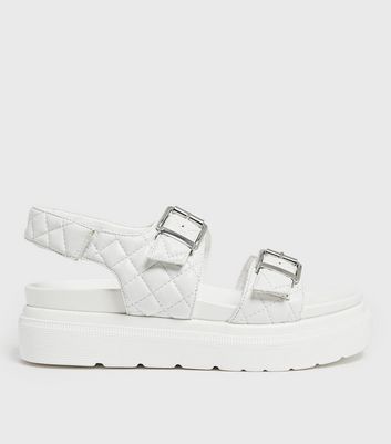 White Quilted Chunky Footbed Sandals 