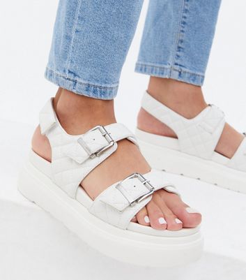 shop for White Quilted Chunky Footbed Sandals New Look Vegan at Shopo