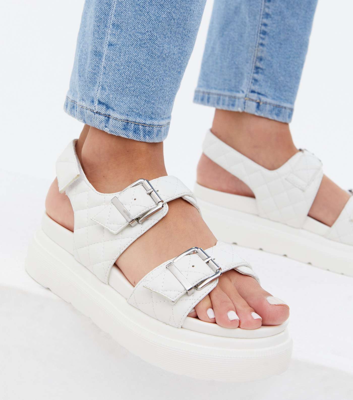 White Quilted Chunky Footbed Sandals Image 2