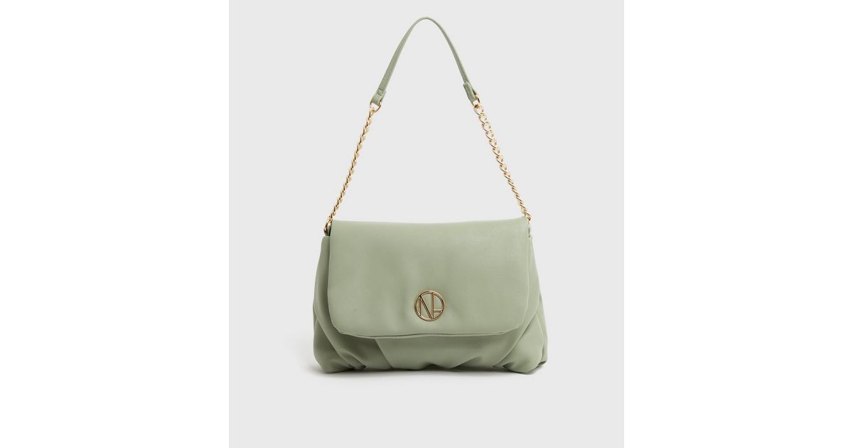 Olive Slouch Chain Shoulder Bag New Look