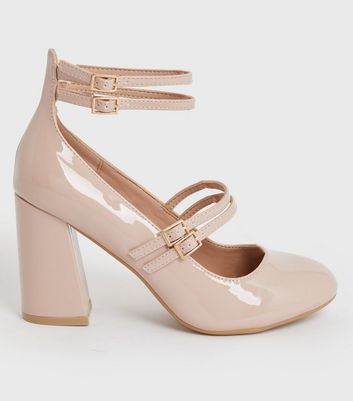 Wide Fit Cream Patent Block Heel Mary Jane Shoes New Look Vegan