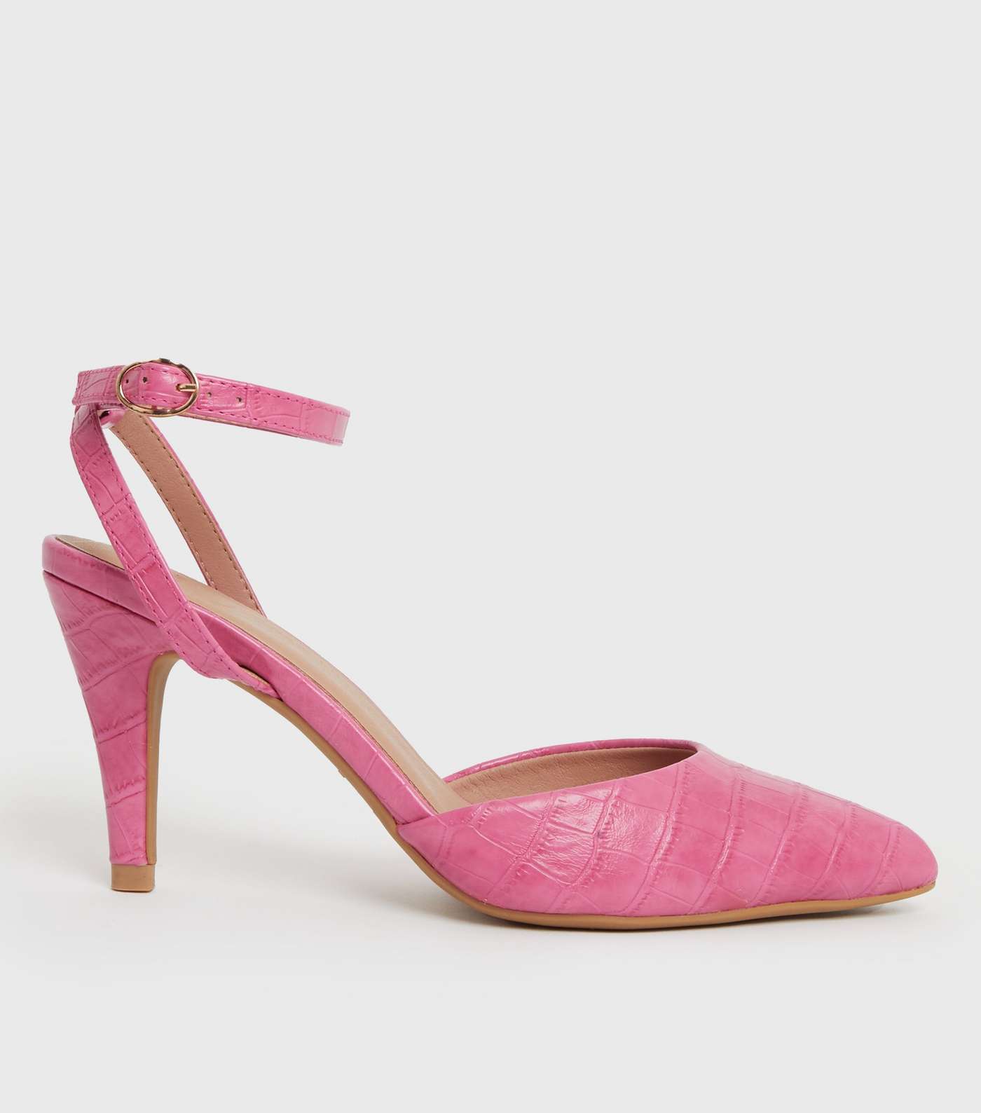 Wide Fit Bright Pink Pointed Stiletto Heel Court Shoes