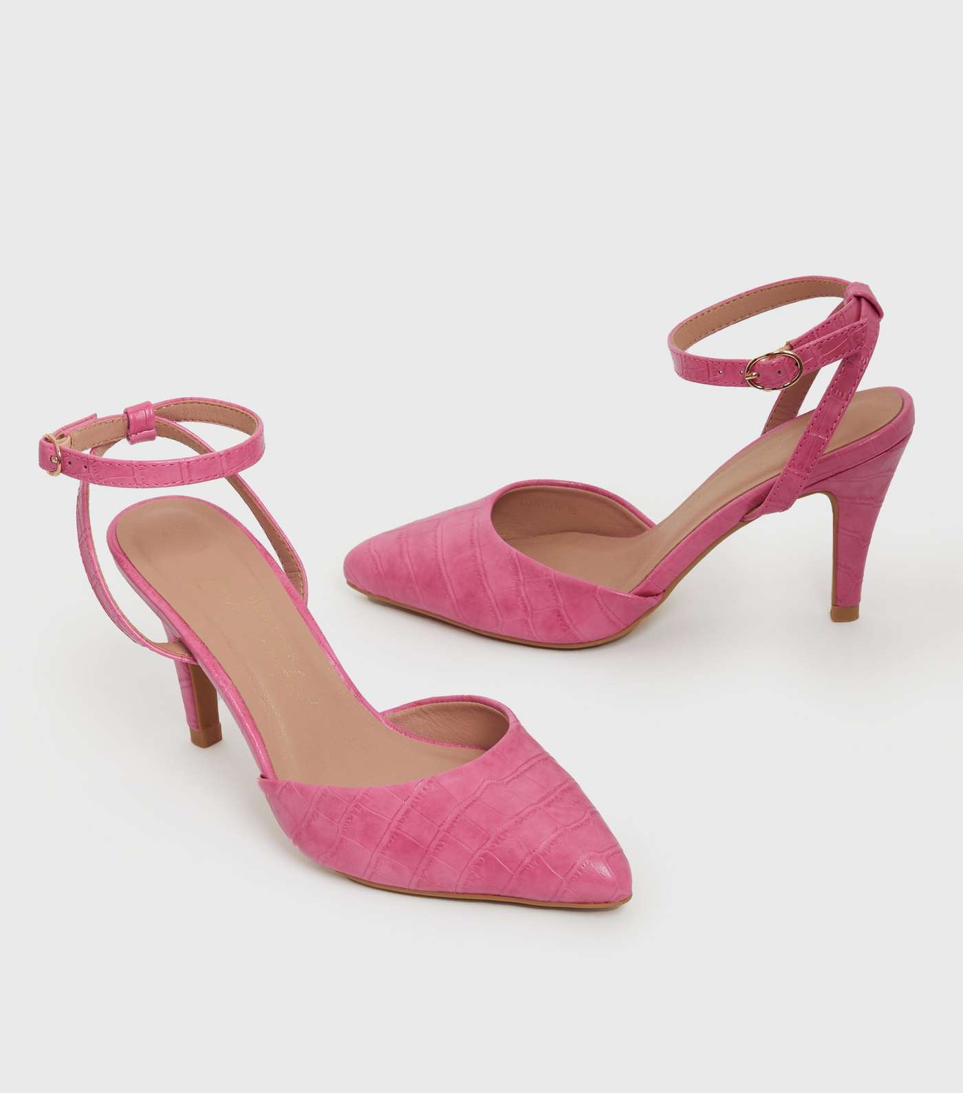 Wide Fit Bright Pink Pointed Stiletto Heel Court Shoes Image 3