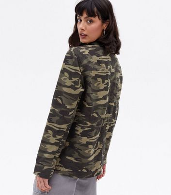 Dark Green Camo Print Utility Jacket