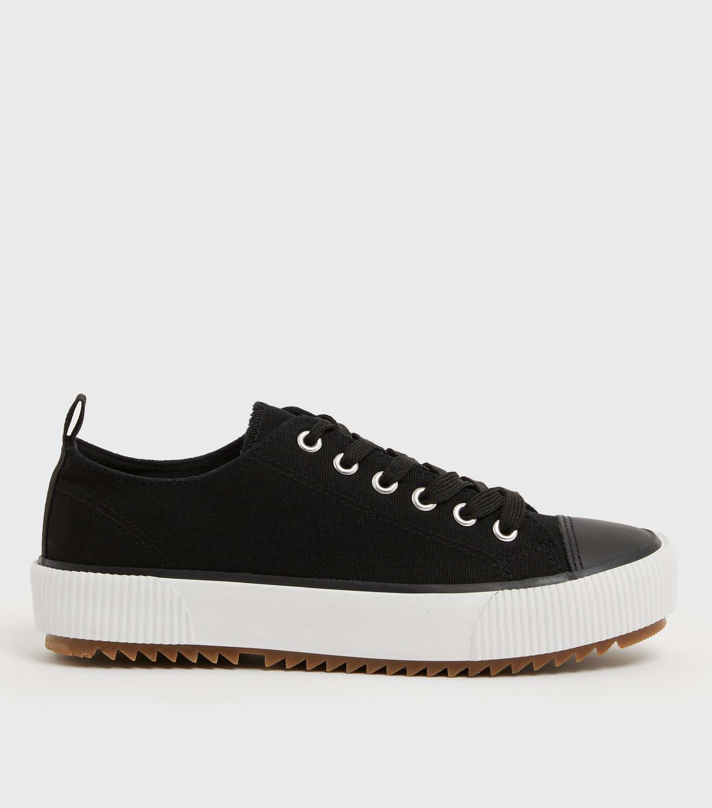 Black Canvas Tab Back Lace Up Trainers