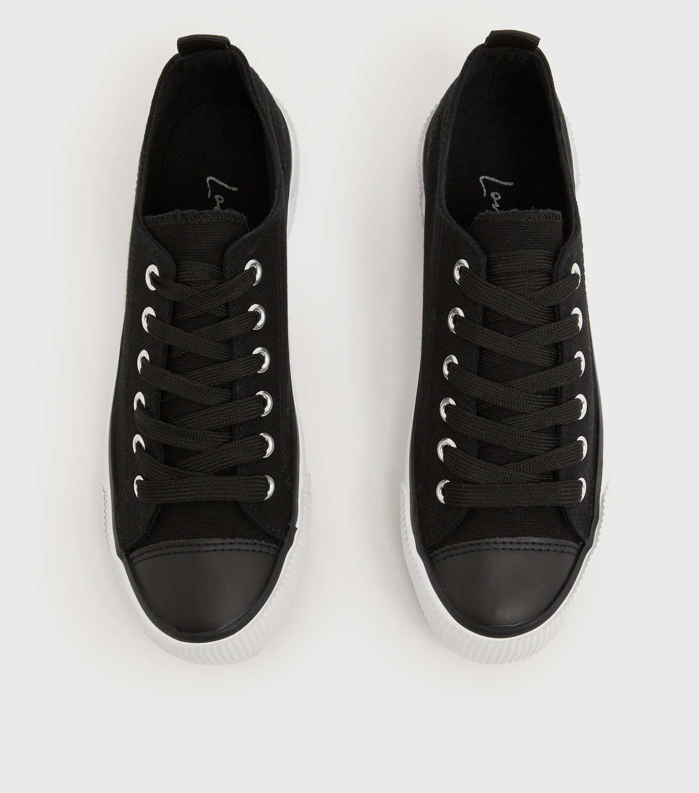 Black Canvas Tab Back Lace Up Trainers Image 3