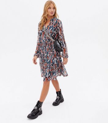 Vila Blue Animal Print Chiffon Mini Tunic Smock Dress New Look